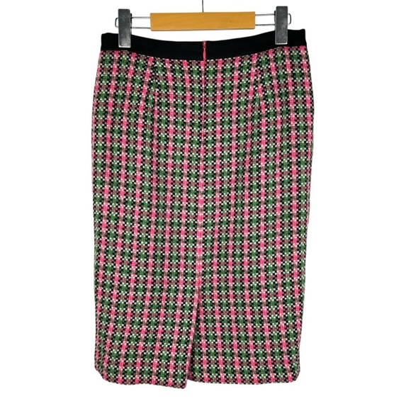 BODEN Women's Pencil Skirt Size 6 Notre Dame Pink Green Black Check Wool Blend - Picture 2 of 8